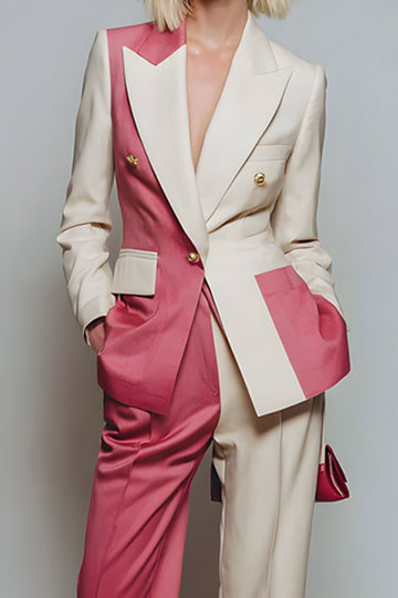 2-Piece Peak Lapel Coral Ivory Colorblock Women Suits